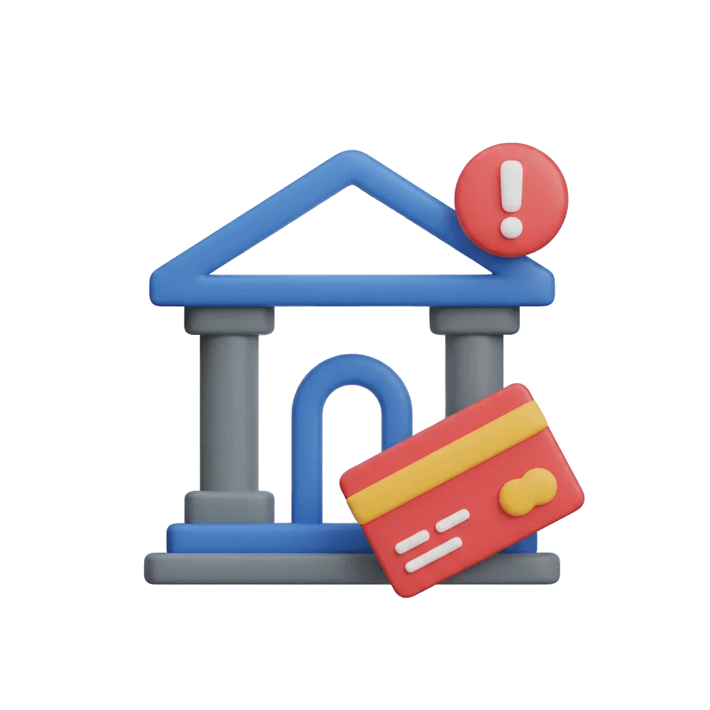 3D bank building with credit card for banking notifications