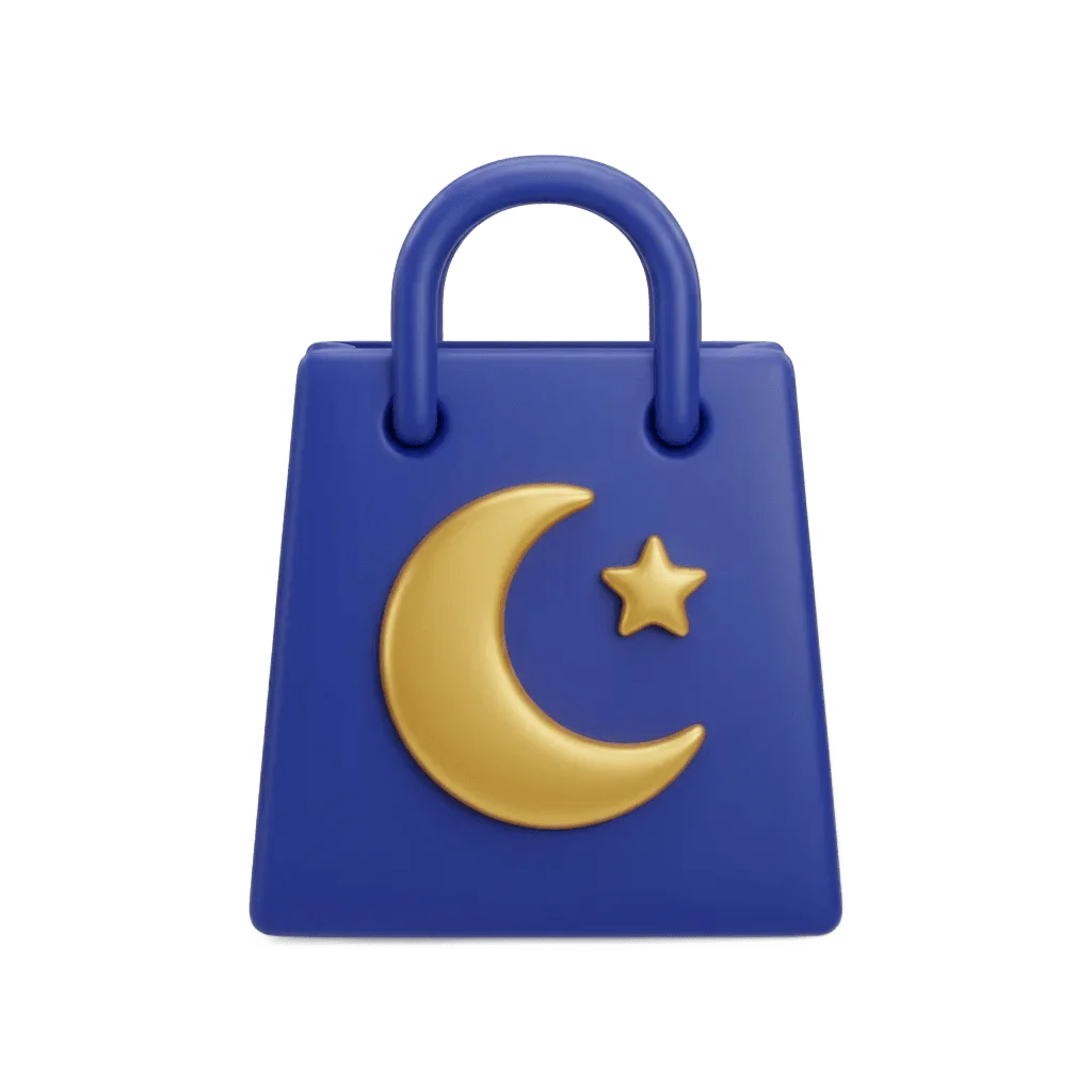 3D shopping bag with crescent moon for Ramadan e-commerce