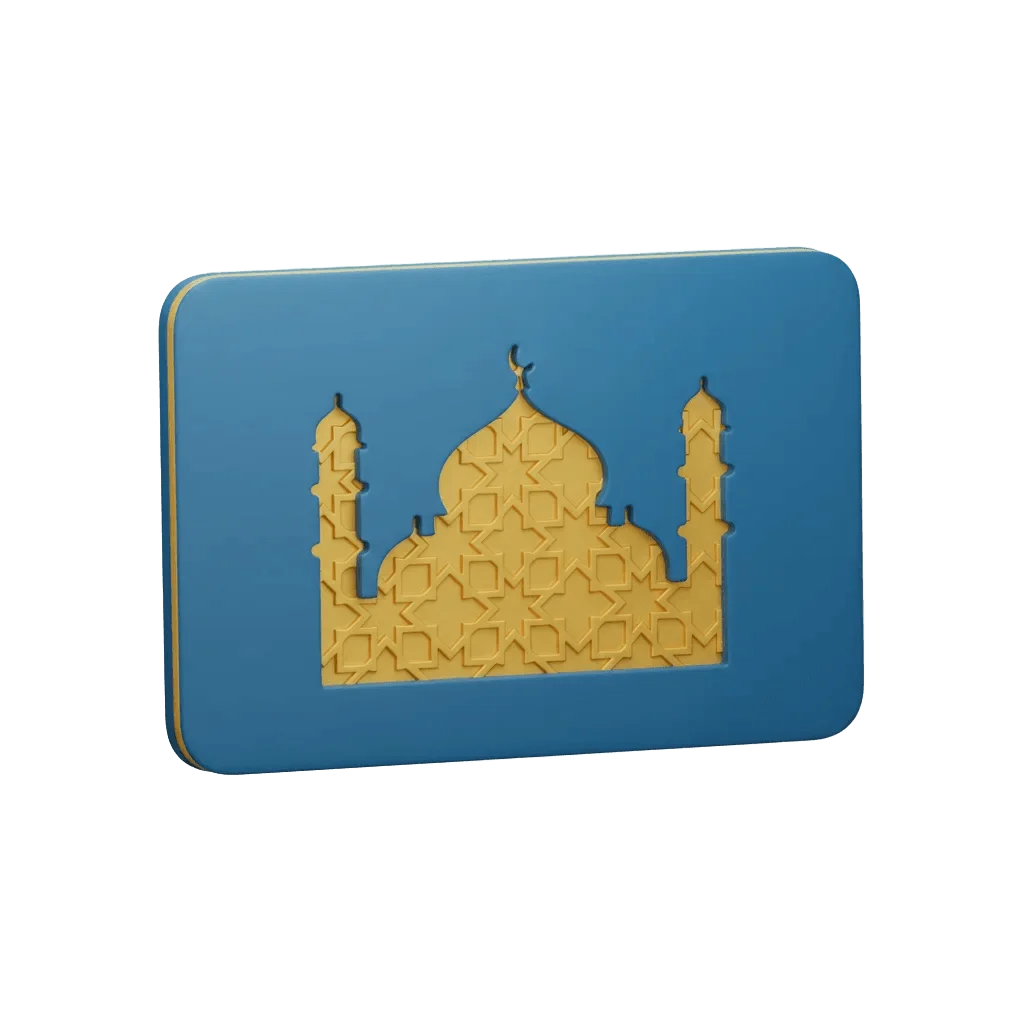 3D payment card with mosque dome for FinTech Ramadan services