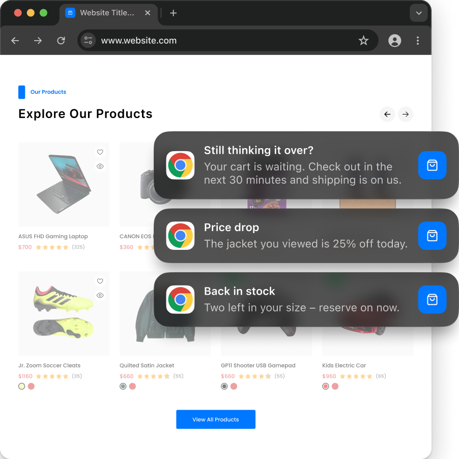 התראת Web Push מגיעה לדפדפן